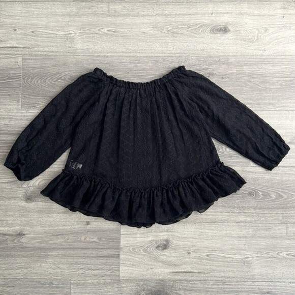 REBECCA TAYLOR Silk Blouse Sz. 0 Off The Shoulder Embroidered Black Whimsigoth - Picture 9 of 12